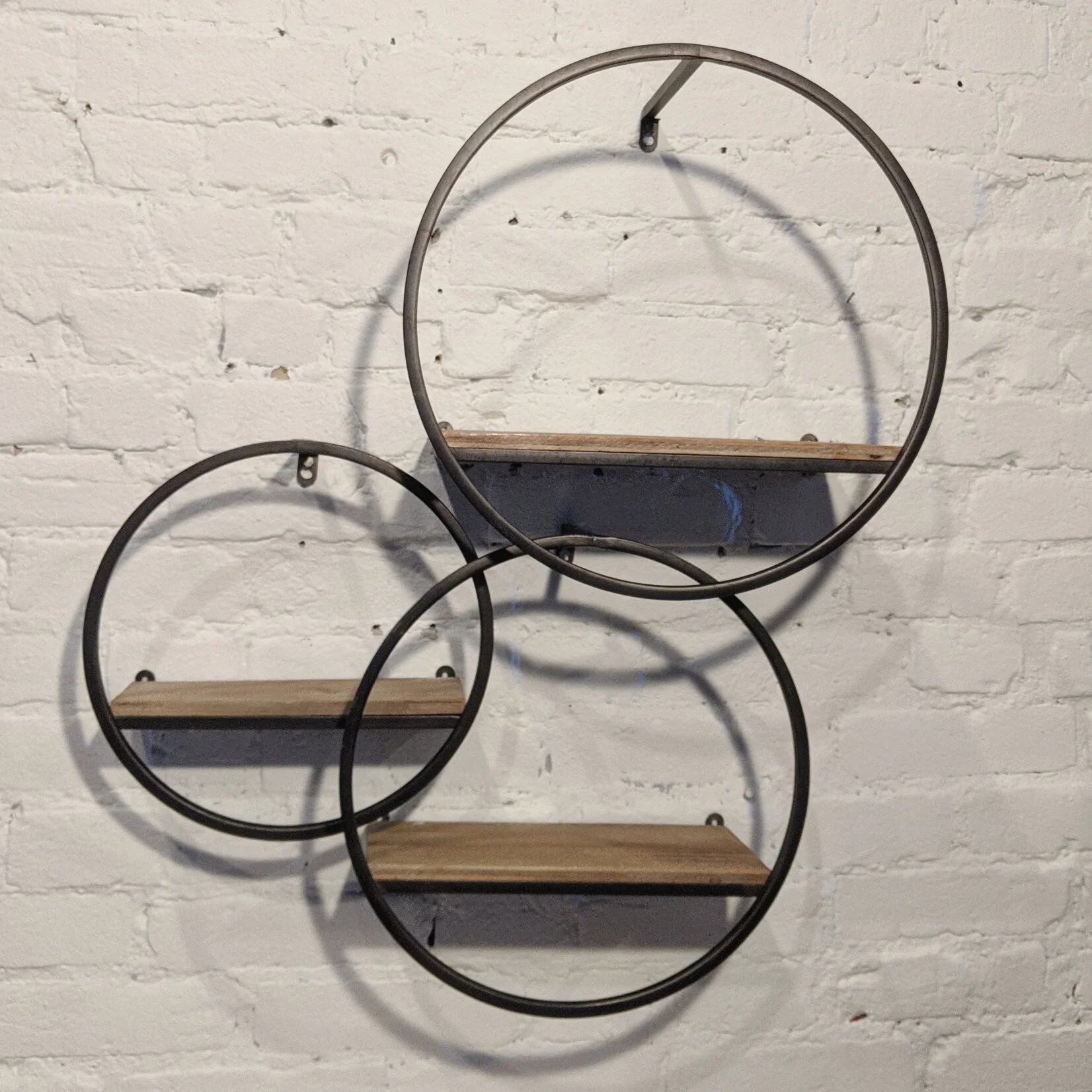 Wall Shelf Set Overlapping Circular Frames Wood Trio