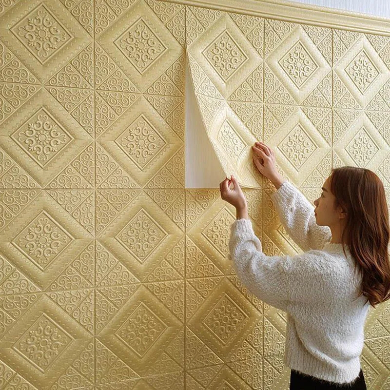 Wall Sticker Embossed Diamond Champagne Gold Sheen 3D Foam