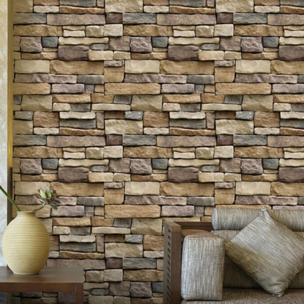Wall Stickers Earth Tones Stacked Stone Pattern Peel Stick