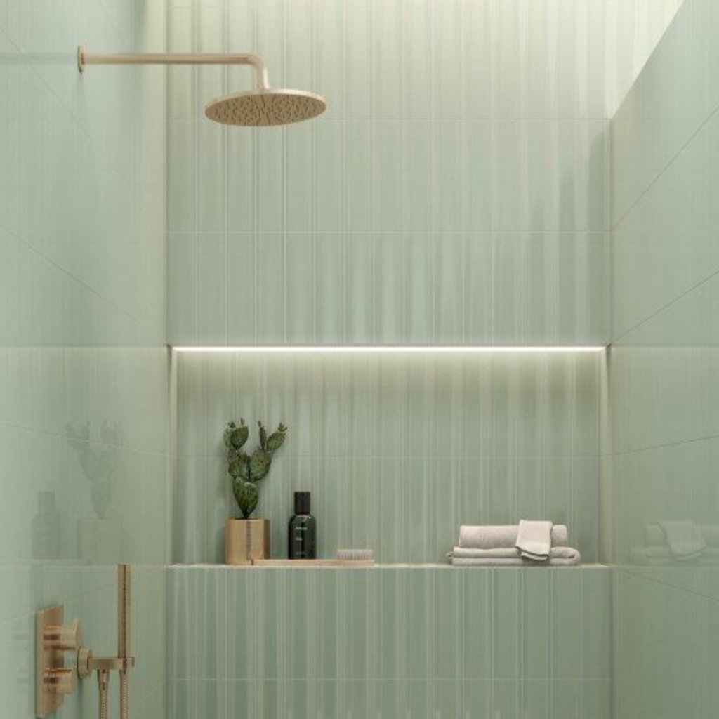 Wall Tile Integrated Lighting Sage Green Shower Tile