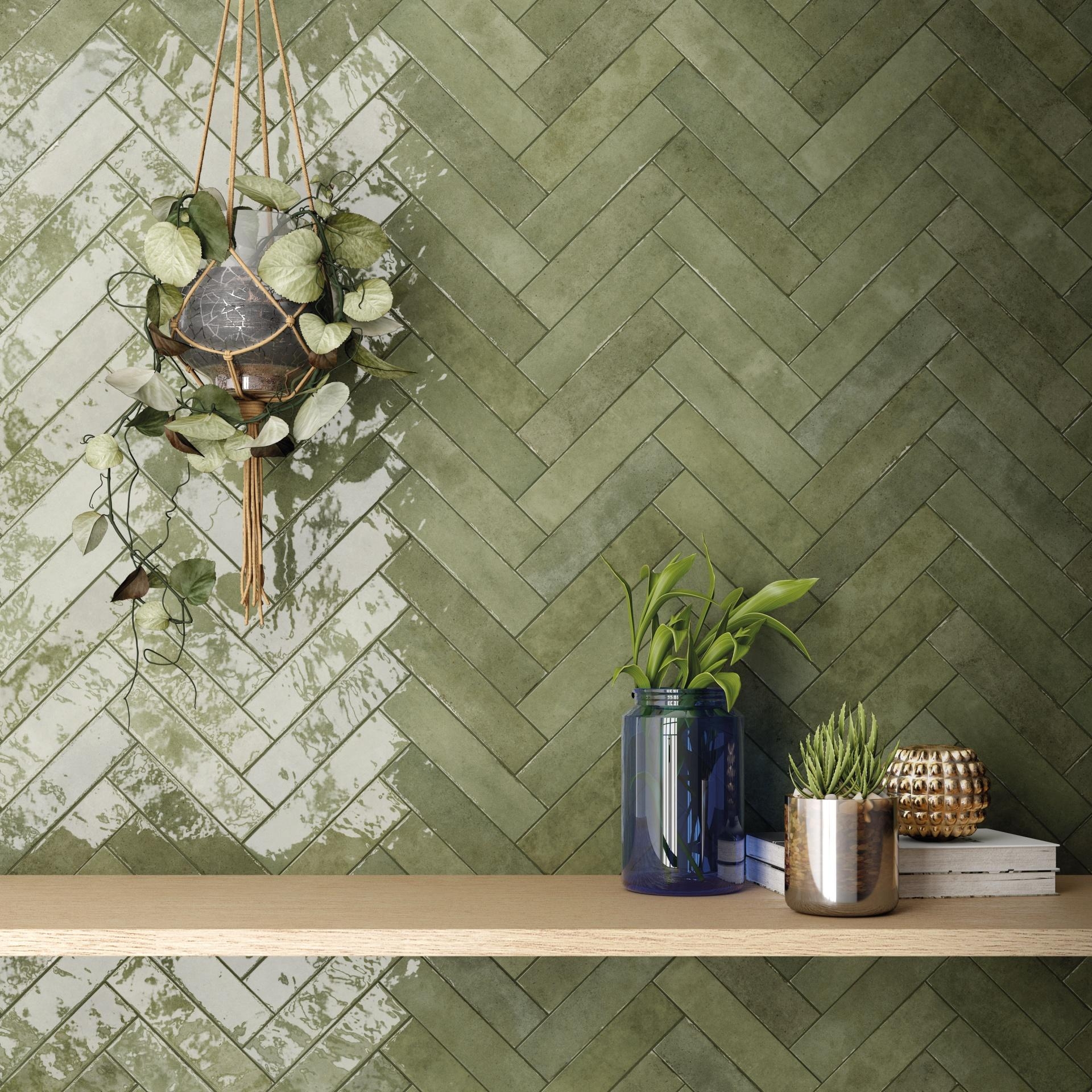 Wall Tile Mottled Glaze Herringbone Porcelain Layout