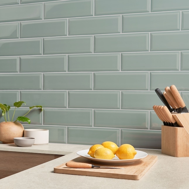 Wall Tile Offset Brick Pattern Beveled Glossy Backsplash