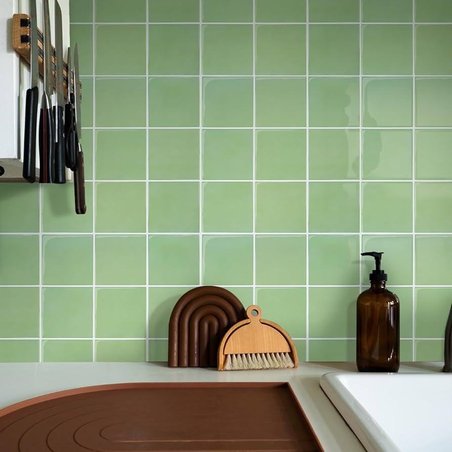 Wall Tile Thick Peel and Stick 3D Adhesive Sage Green