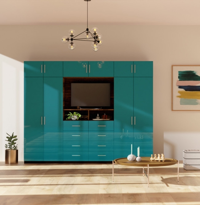 Wall Unit Lagoon Teal High Gloss Integrated Media