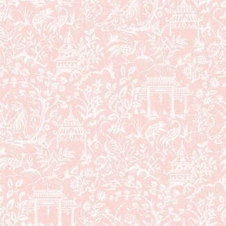 Wallpaper: Blush Chinoiserie Tiger Pagoda Garden Pattern