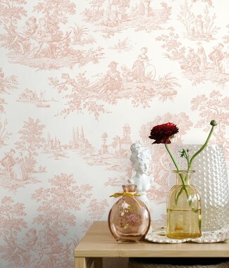 Wallpaper: Blush Toile Prepasted Application Vintage Etching