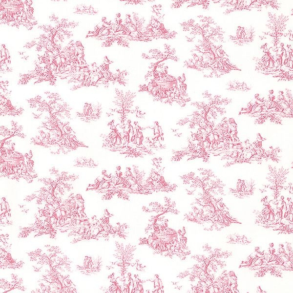 Wallpaper: Country Pink Toile Repeating Pastoral Vignettes