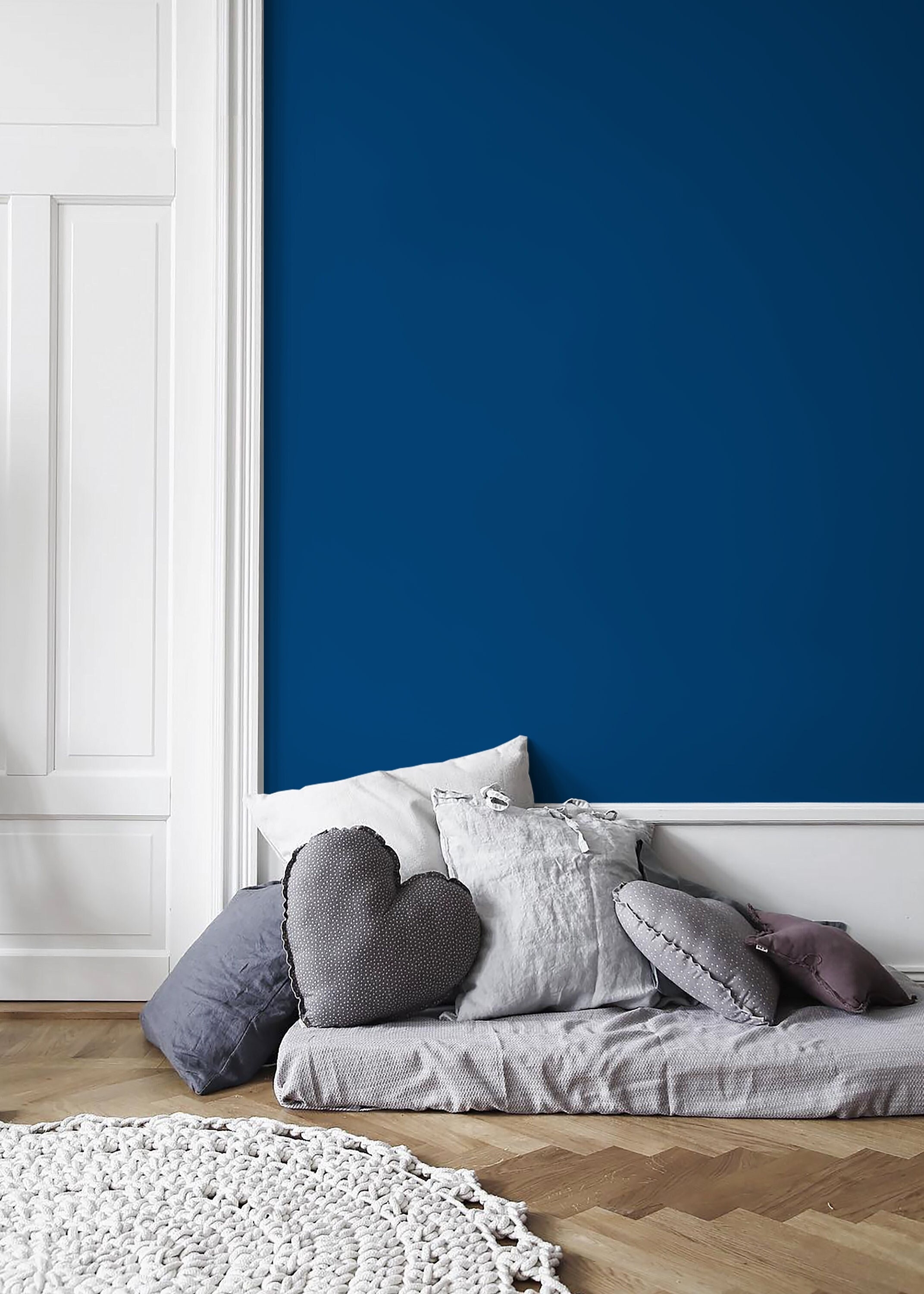 Wallpaper deep navy herringbone pattern wood floor