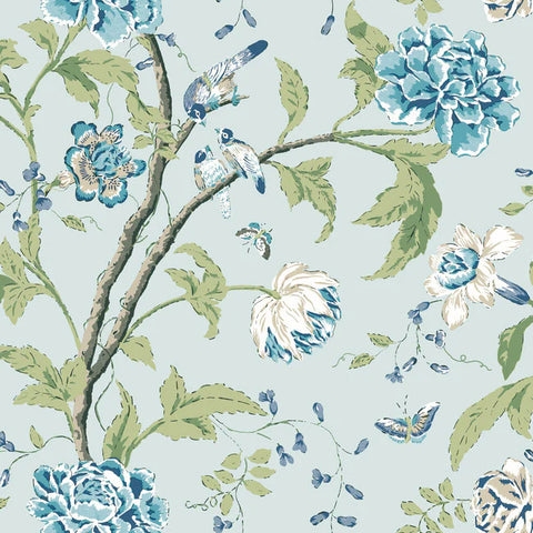 Wallpaper: Duck Egg Blue Chinoiserie Bird Wallcovering