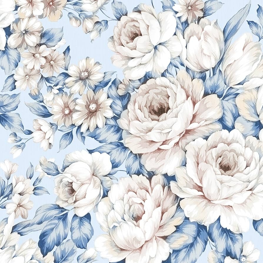 Wallpaper: Dusty Blue Leaves Vintage Peony Wallpaper