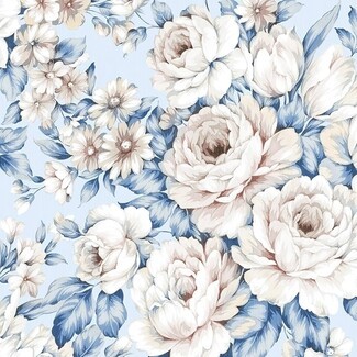 Wallpaper: Dusty Blue Leaves Vintage Peony Wallpaper