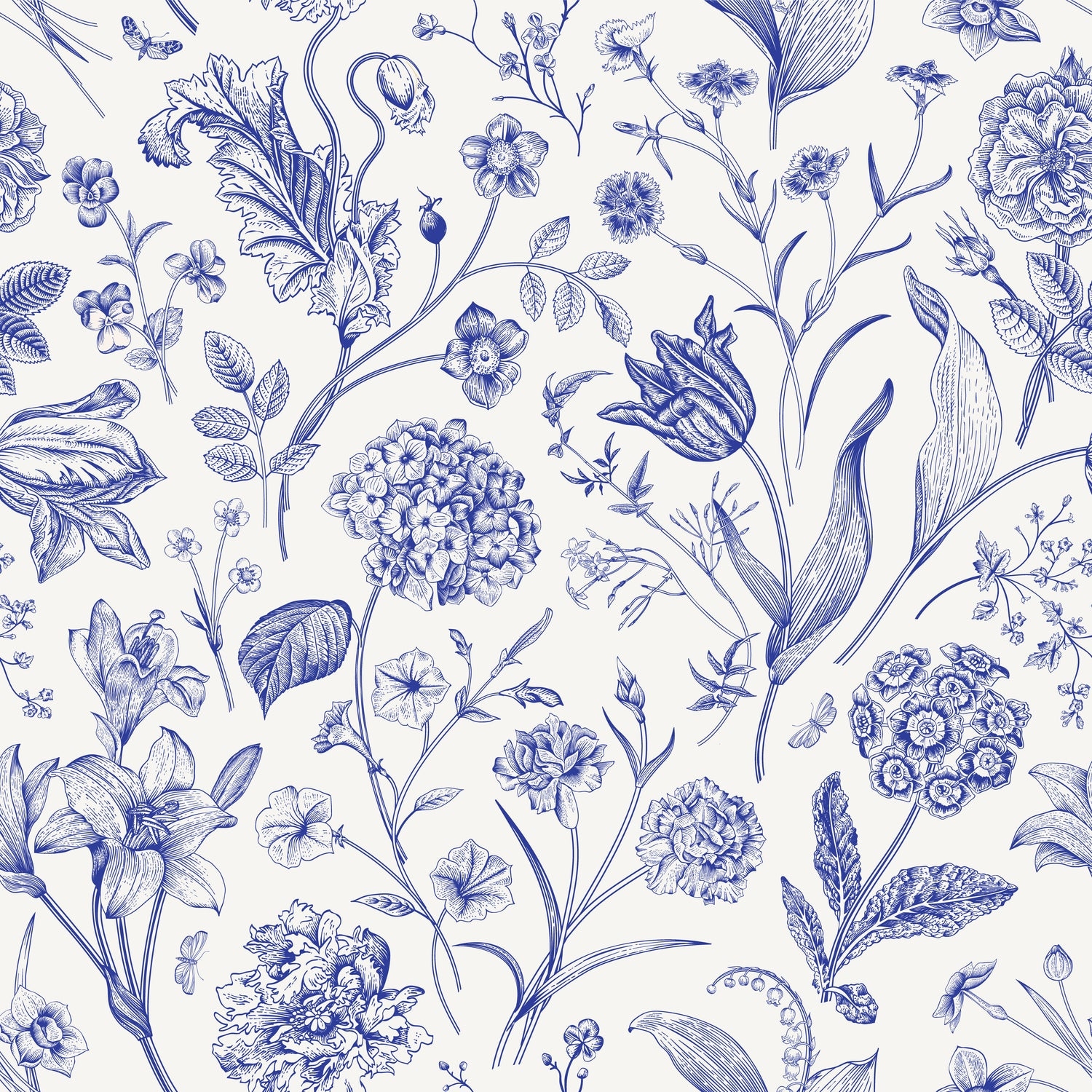 Wallpaper: Fine Line Work Vintage Blue Floral Wallpaper
