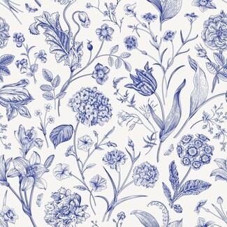 Wallpaper: Fine Line Work Vintage Blue Floral Wallpaper