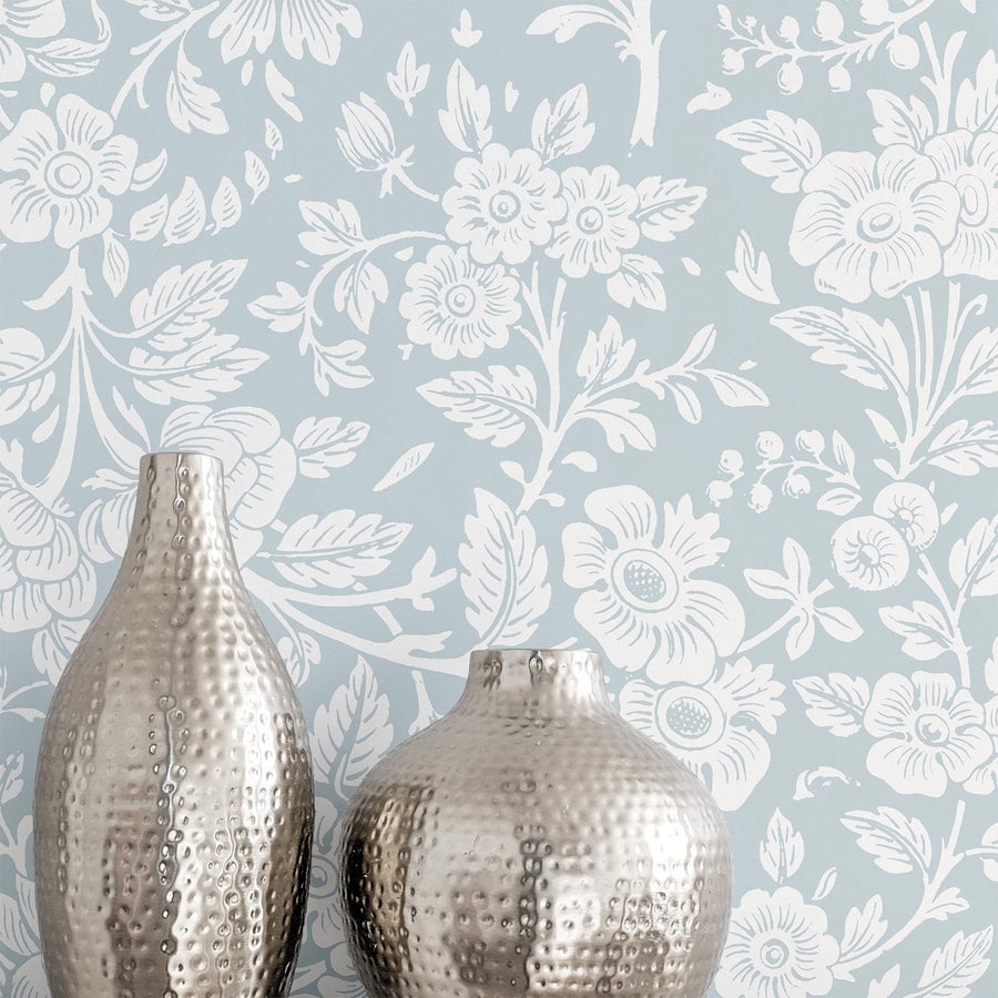 Wallpaper: Hammered Texture Pale Blue Floral Wallpaper