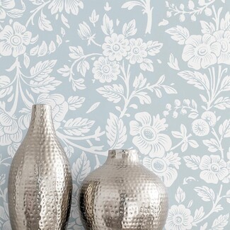 Wallpaper: Hammered Texture Pale Blue Floral Wallpaper
