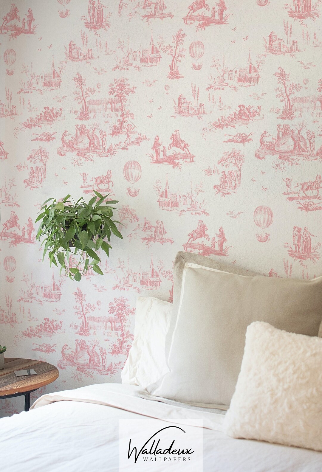 Wallpaper: Hot Air Balloon Toile Classic French Scenes