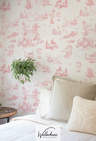Wallpaper: Hot Air Balloon Toile Classic French Scenes