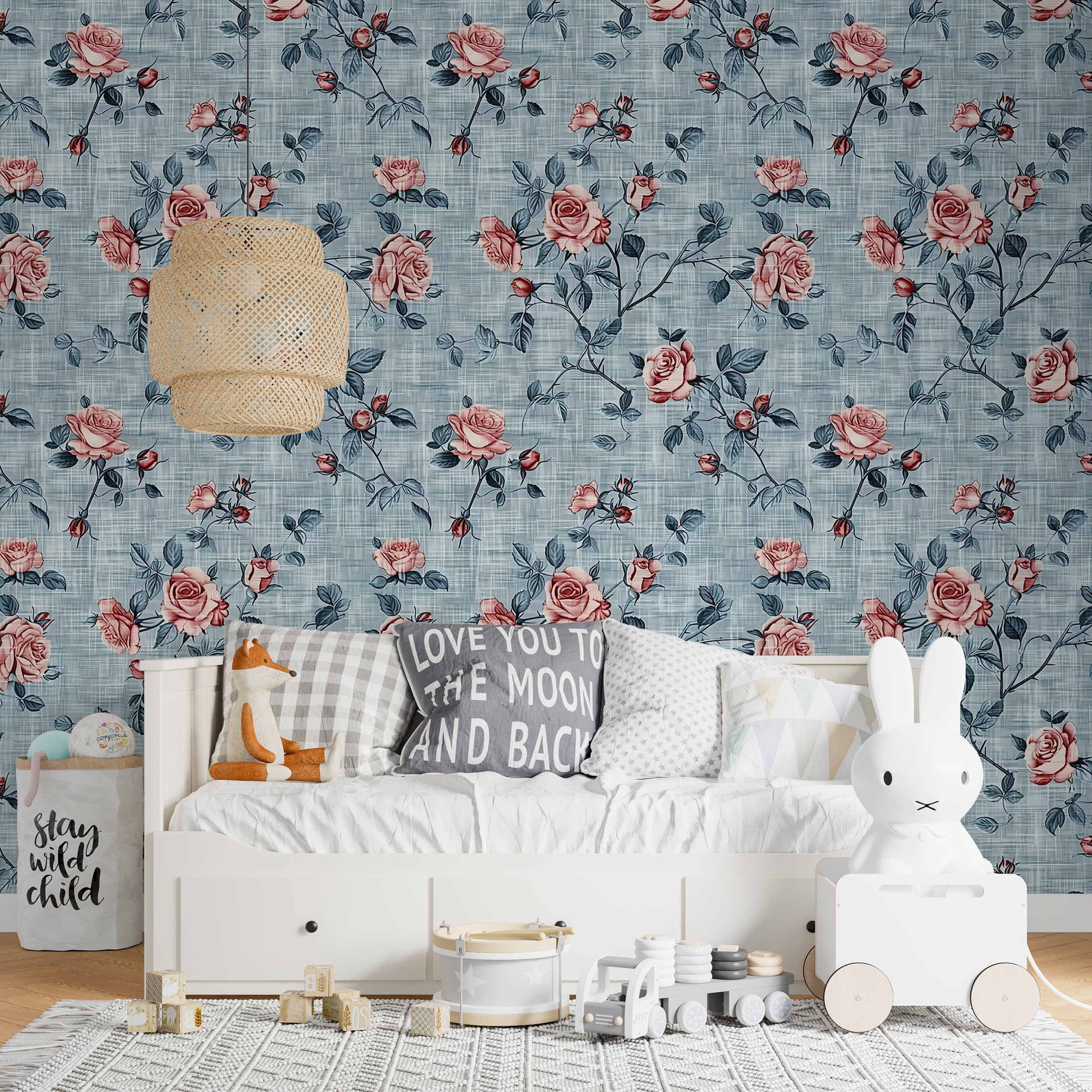 Wallpaper: Linen Texture Background Blue Linen Floral Wallpaper