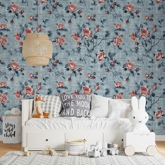 Wallpaper: Linen Texture Background Blue Linen Floral Wallpaper