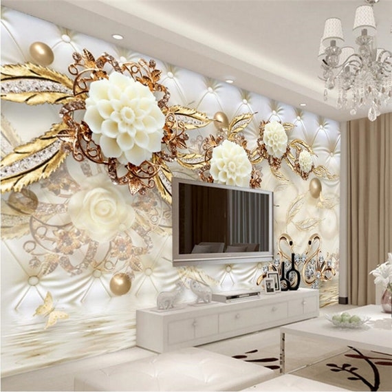 Wallpaper Mural 3D Floral Elements Tufted Quilted Background