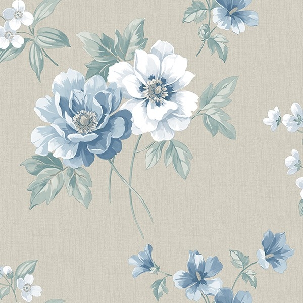 Wallpaper: Oversized Peonies Linen Texture Floral Paper