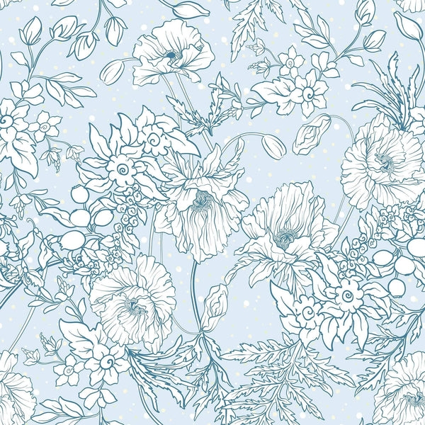 Wallpaper: Poppy Print Powder Blue Nursery Paper