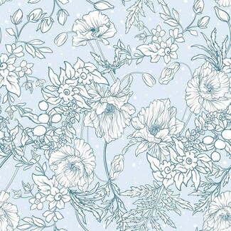 Wallpaper: Poppy Print Powder Blue Nursery Paper