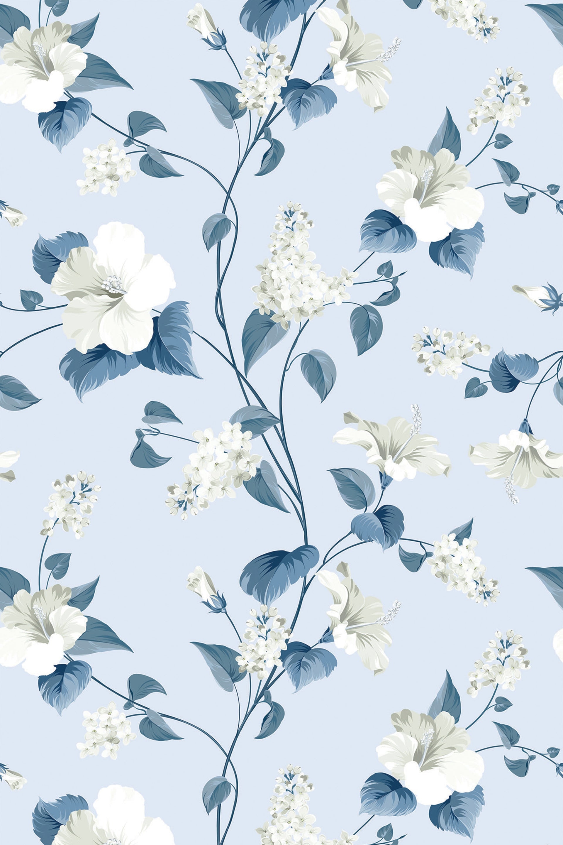 Wallpaper: Powder Blue Base Powder Blue Botanical Wall