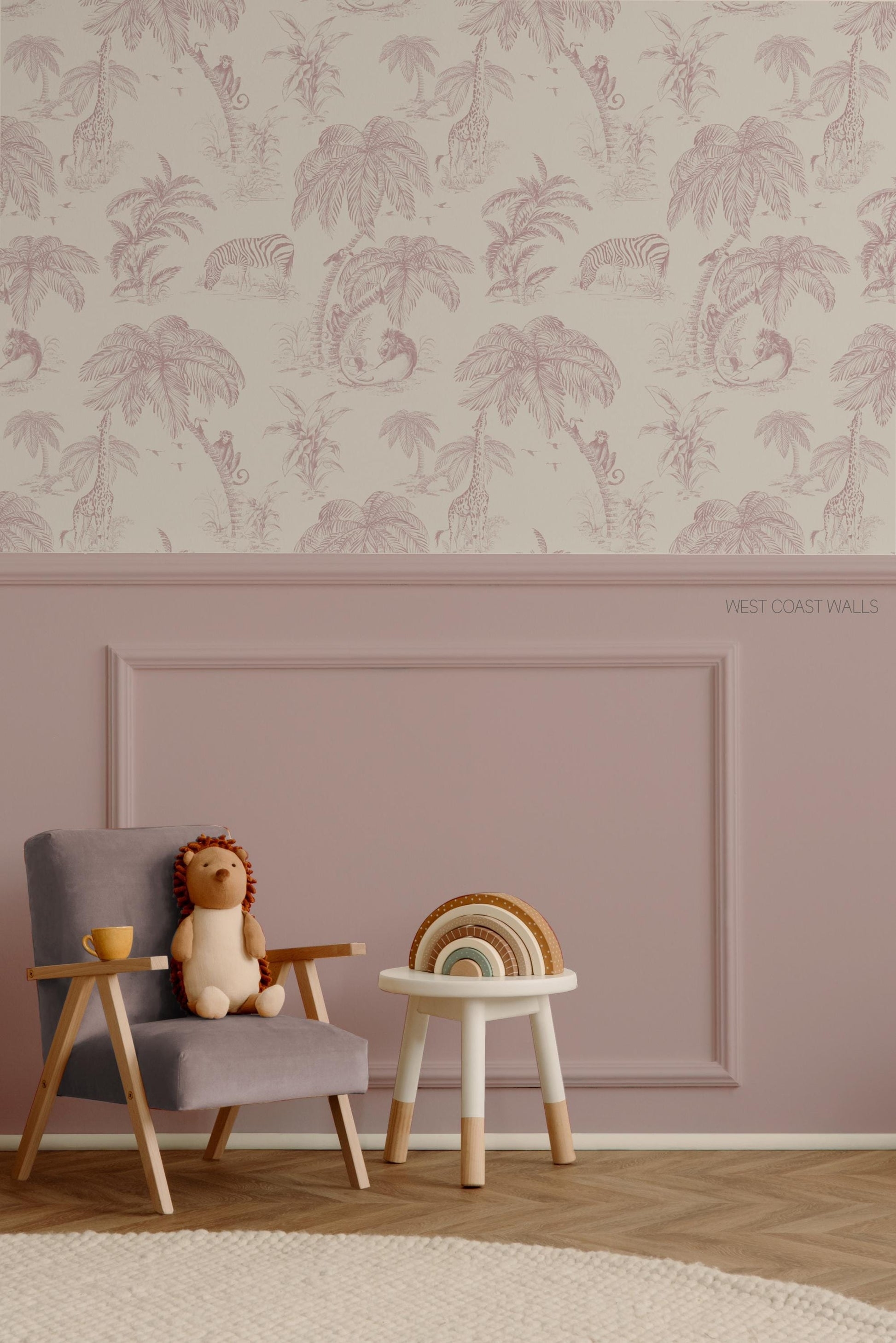 Wallpaper: Rose Pink Jungle Toile Animal Print Design