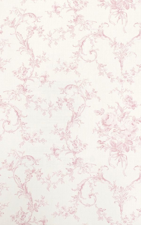 Wallpaper: Rose Pink Toile Scroll Motif Shabby Chic