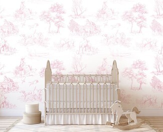 Wallpaper: Shepherdess Motif Classic Pink Monochromatic Decor