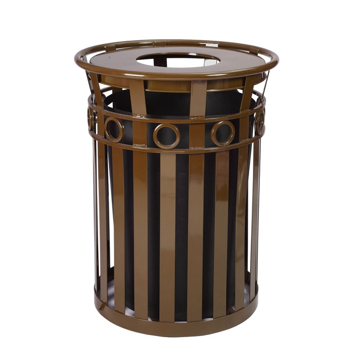 Walnut Brown Trash Receptacle Decorative Ring Street Furniture