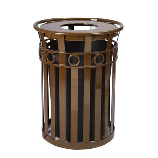Walnut Brown Trash Receptacle Decorative Ring Street Furniture