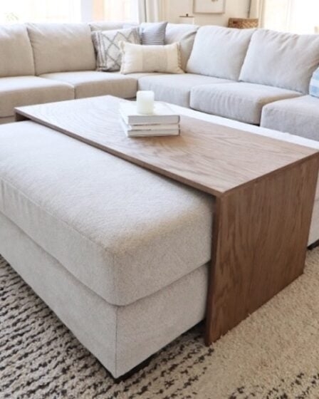 Waterfall Coffee Table: Scandinavian Wood Bridge Table