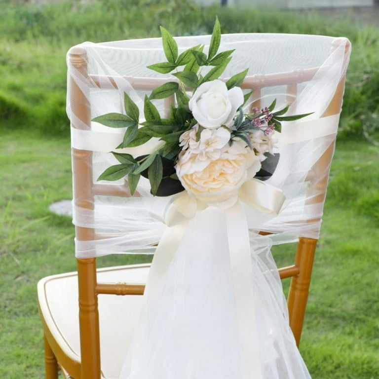 Wedding Chair Decor Ivory Tulle and Peach Peony Focal