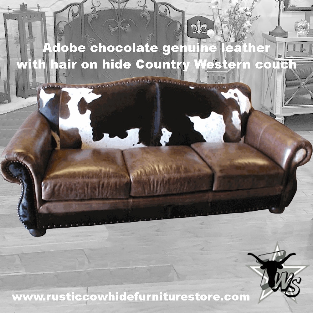 Western Sofa with Hair On Hide Back and Rolled Arms
