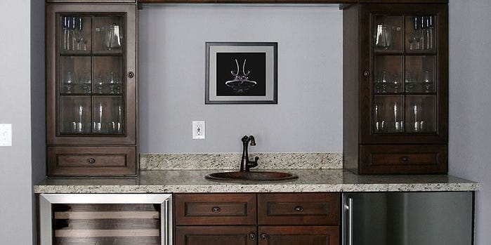 Wet Bar Espresso Brown Built-In Wine Cooler Cabinet