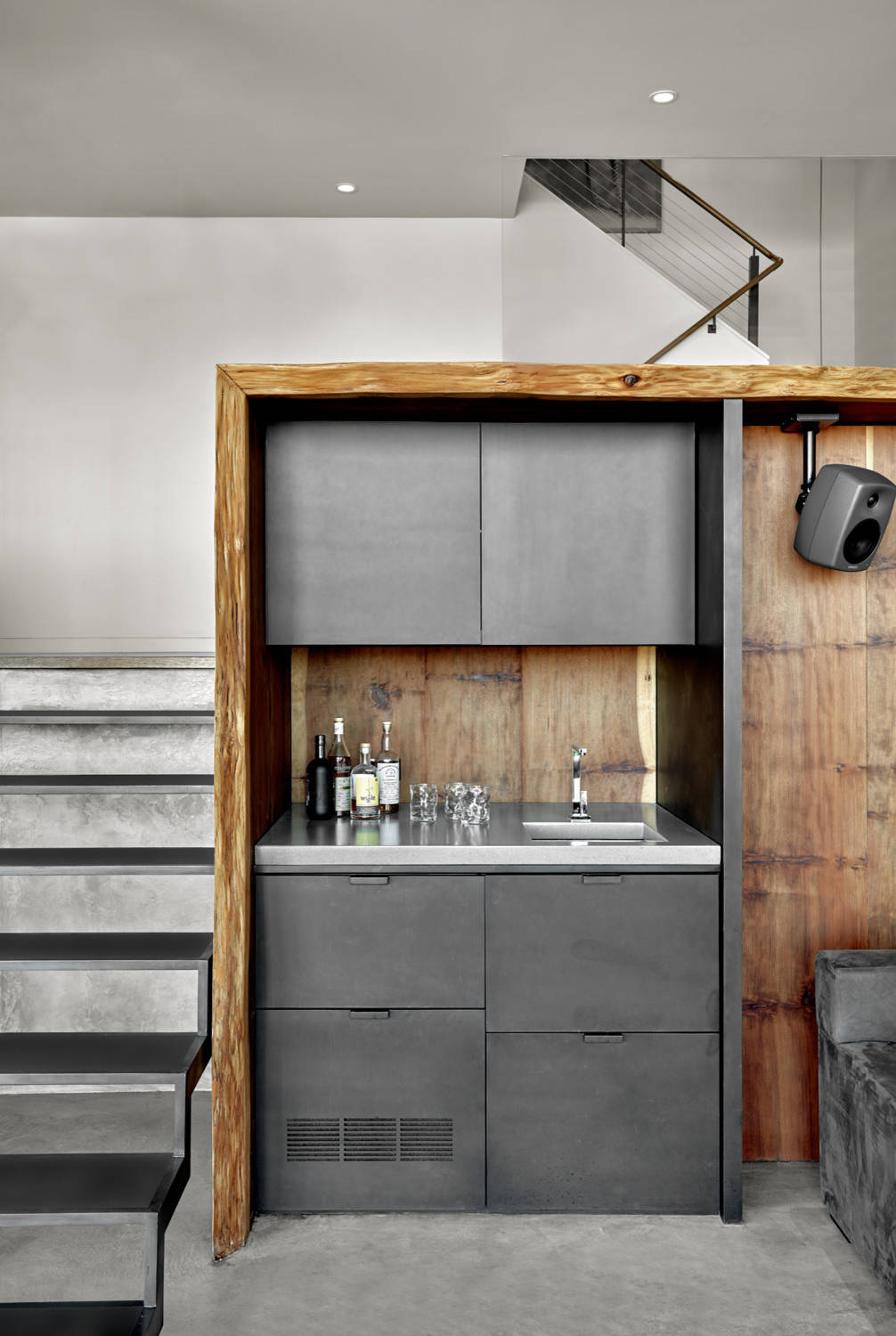 Wet Bar Modern Charcoal Thick Timber Frame Live Edge