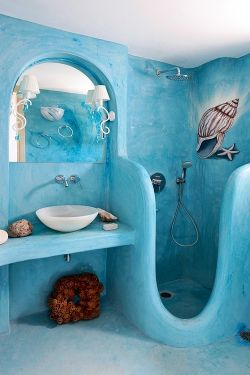 Wet Room Seamless Plaster Curved Partitions Blue