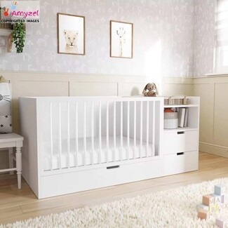 White Storage Crib Compact with Integrated Side Units