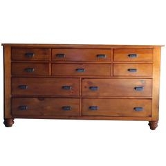 Wide Dresser Knotted Honey Wood Ten Drawer Chest