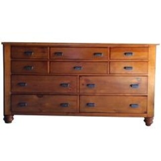 Wide Dresser Knotted Honey Wood Ten Drawer Chest