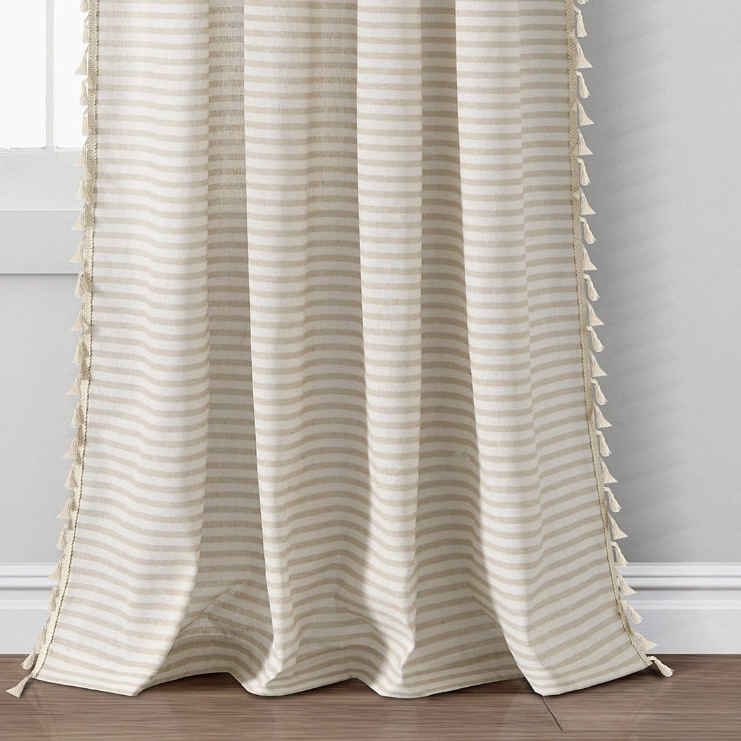 Window Curtain Panels: Boho Tassel Edge Ticking Stripe