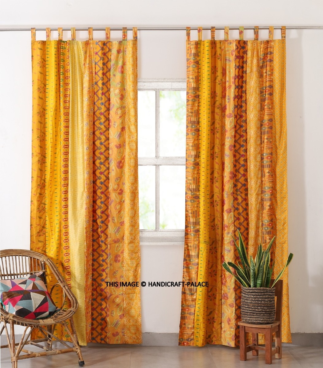 Window Curtains: Gold Palette Sari Patchwork Panels