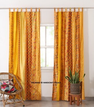 Window Curtains: Gold Palette Sari Patchwork Panels