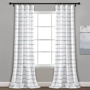 Window Curtains: Navy Ombre Striped Yarn Dyed Cotton