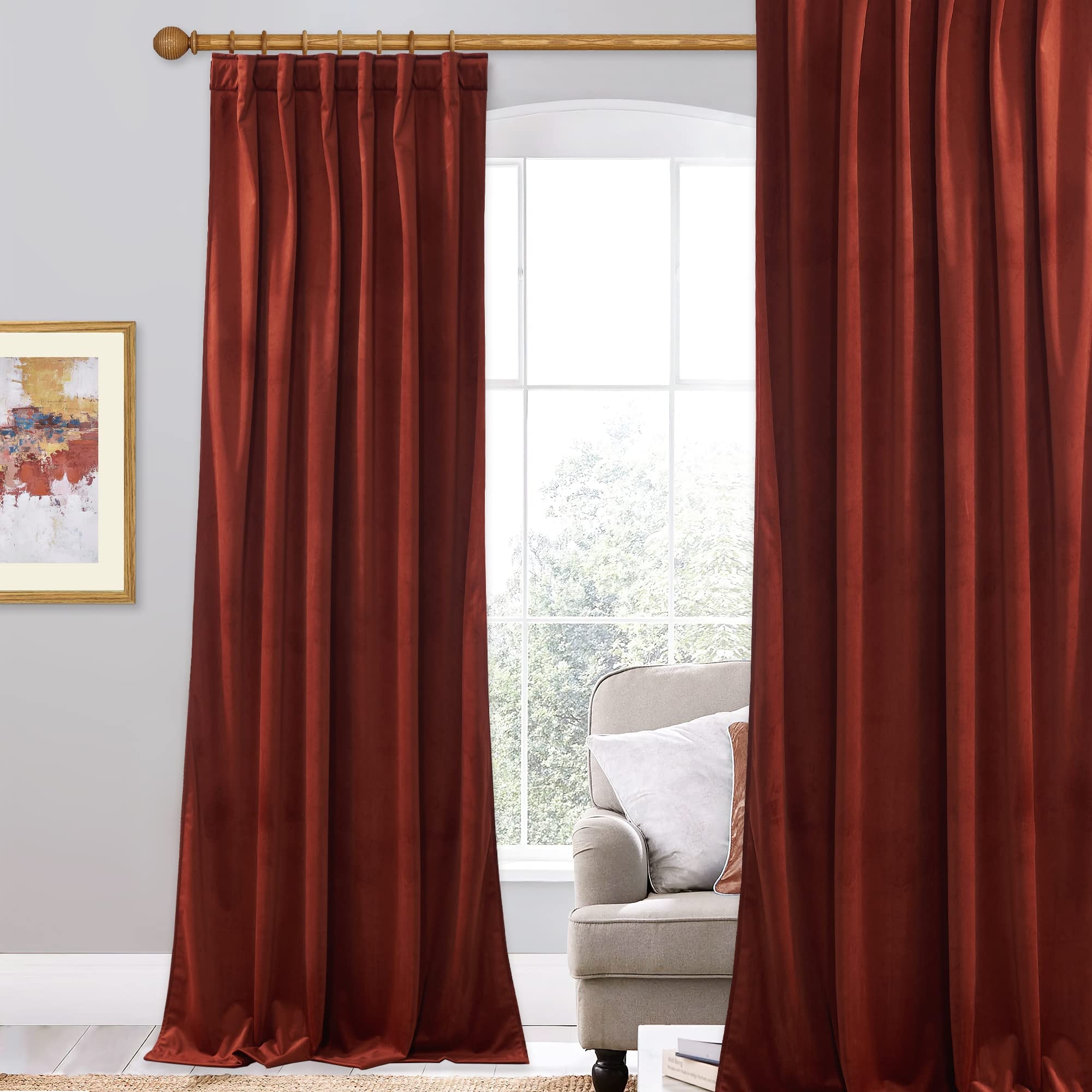 Window Curtains Rust Red Velvet Floor To Ceiling