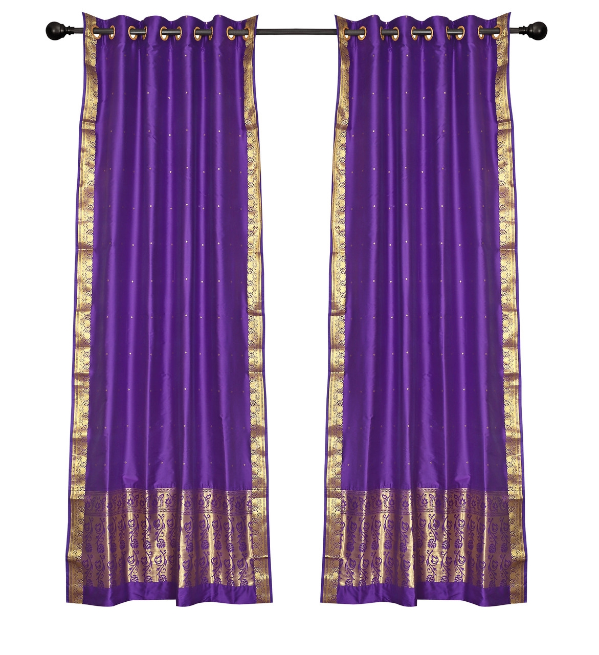 Window Curtains: Sari Border Trim Royal Purple Panels