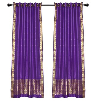 Window Curtains: Sari Border Trim Royal Purple Panels