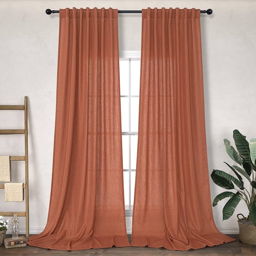 Window Curtains Terracotta Linen Texture Floor Pooling